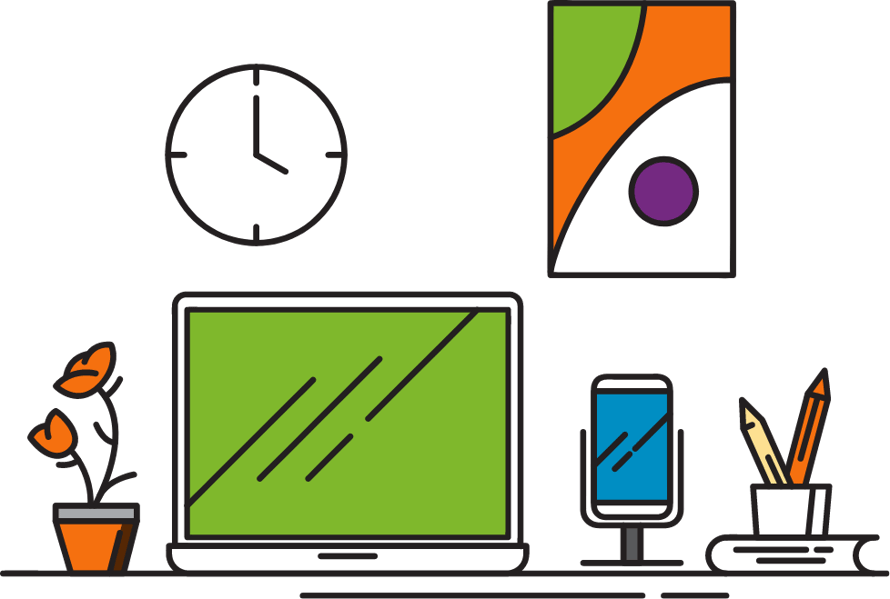 office illustration with laptop and mobile phone office illustration with laptop and mobile phone